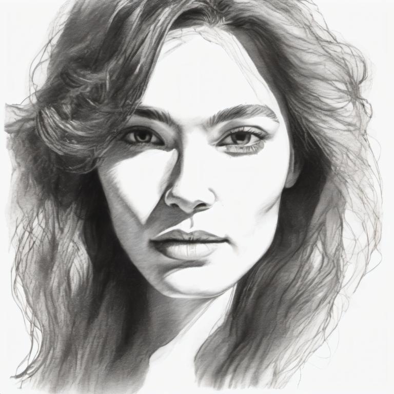 Sketch,Sketch, People, woman, monochrome, solo, greyscale, realistic, long hair, looking at viewer, portrait