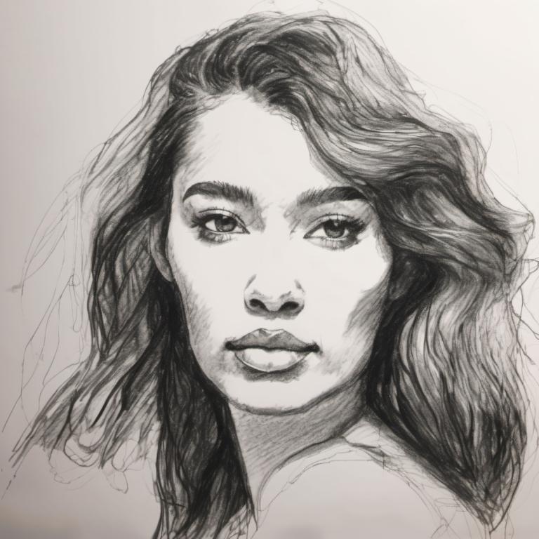 Sketch,Sketch, People, woman, 1girl, solo, monochrome, greyscale, long hair, traditional media, portrait