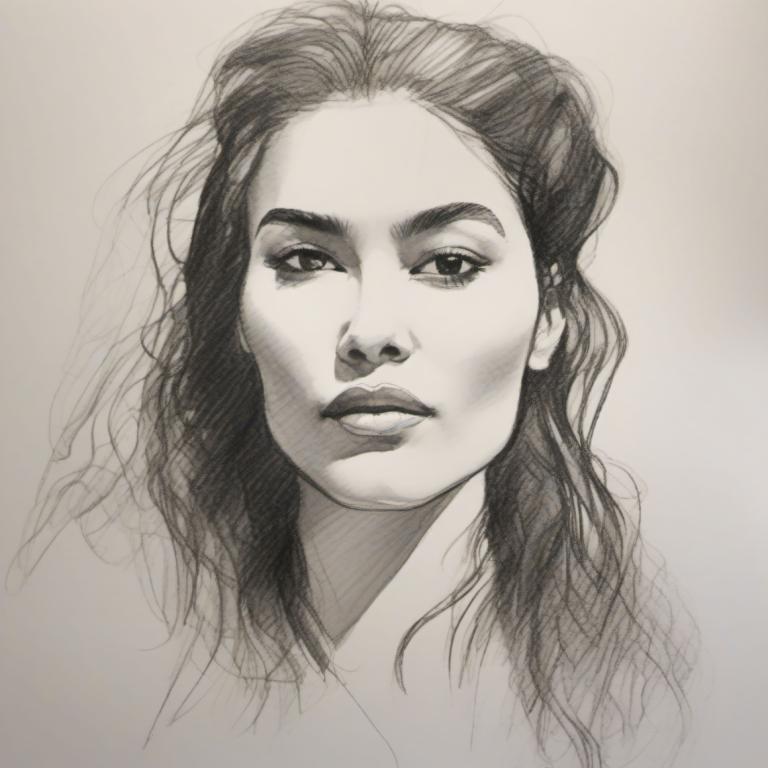 Sketch,Sketch, People, woman, solo, monochrome, 1girl, greyscale, long hair, portrait, traditional media