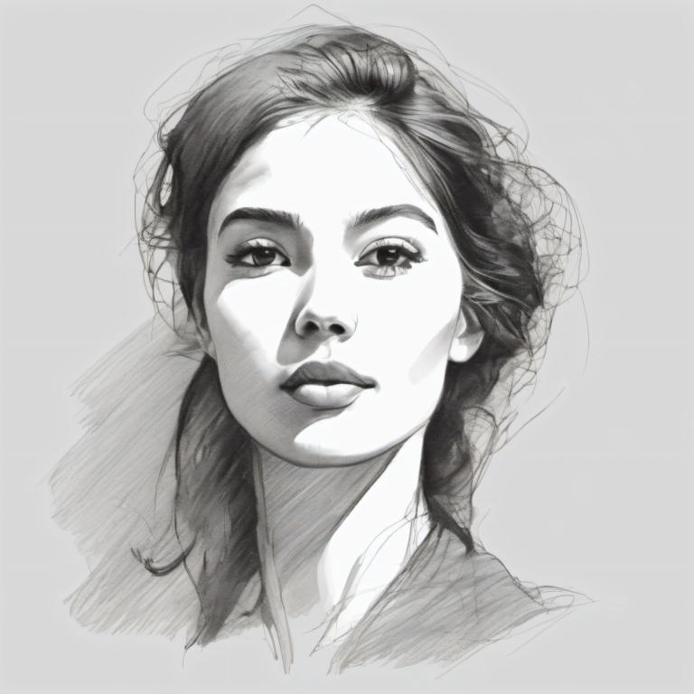 Schetsen,Schetsen, Mensen, vrouw, 1meisje, solo, monochroom, grijstinten, portret, realistisch, lippen