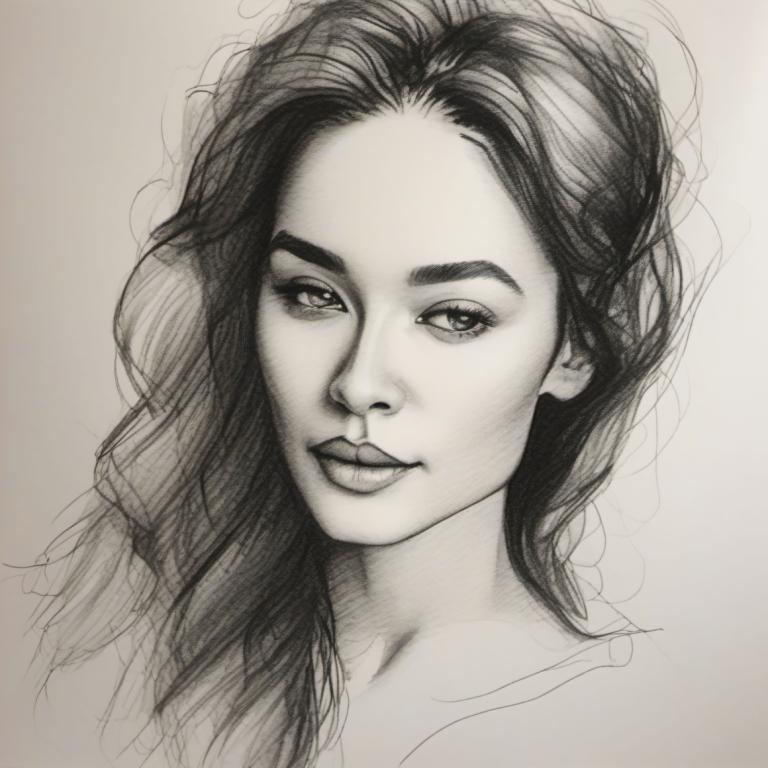 Schetsen,Schetsen, Mensen, vrouw, 1meisje, solo, monochroom, grijstinten, lang haar, portret