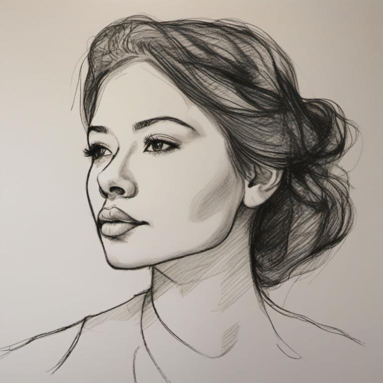 Schetsen,Schetsen, Mensen, vrouw, 1meisje, solo, monochroom, grijstinten, portret, lippen, realistisch