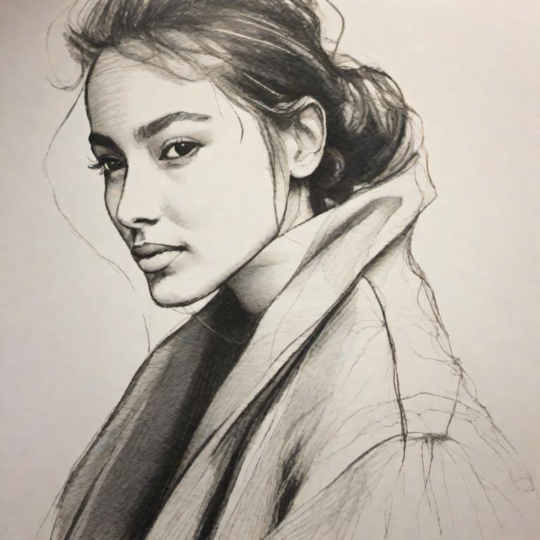 Sketch,Sketch, People, woman, solo, monochrome, 1girl, greyscale, looking at viewer, traditional media, lips