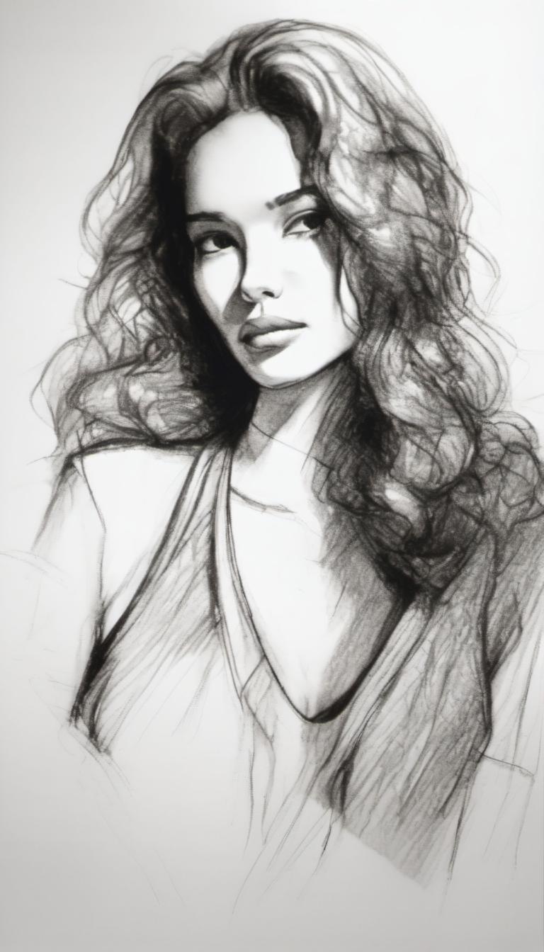 Sketch,Sketch, People, woman, 1girl, solo, monochrome, greyscale, long hair, sketch, realistic, upper body