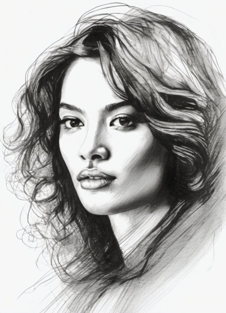 Sketch,Sketch, People, woman, solo, monochrome, greyscale, realistic, 1girl, portrait, lips