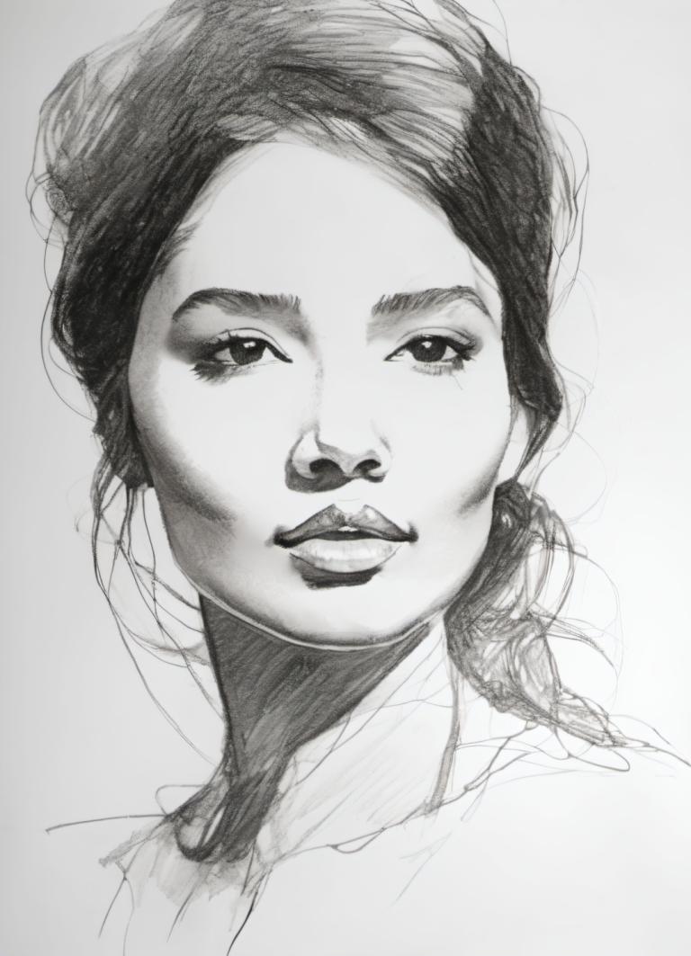 Sketch,Sketch, People, woman, solo, monochrome, greyscale, 1girl, realistic, sketch, traditional media