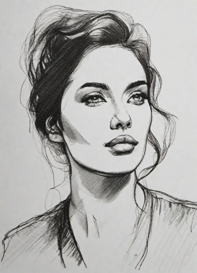 Sketch,Sketch, People, woman, solo, monochrome, greyscale, 1girl, traditional media, portrait