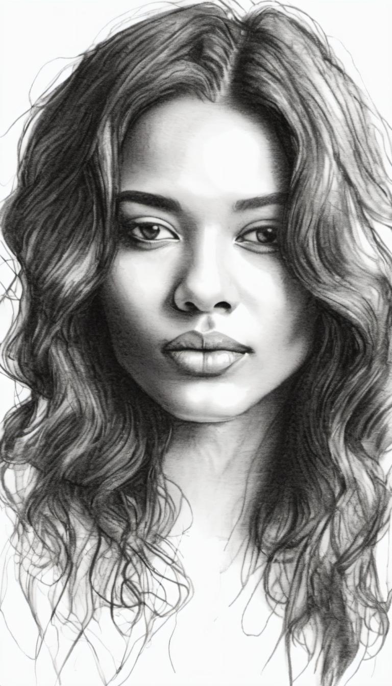 Sketch,Sketch, People, woman, solo, monochrome, greyscale, realistic, long hair, lips, portrait