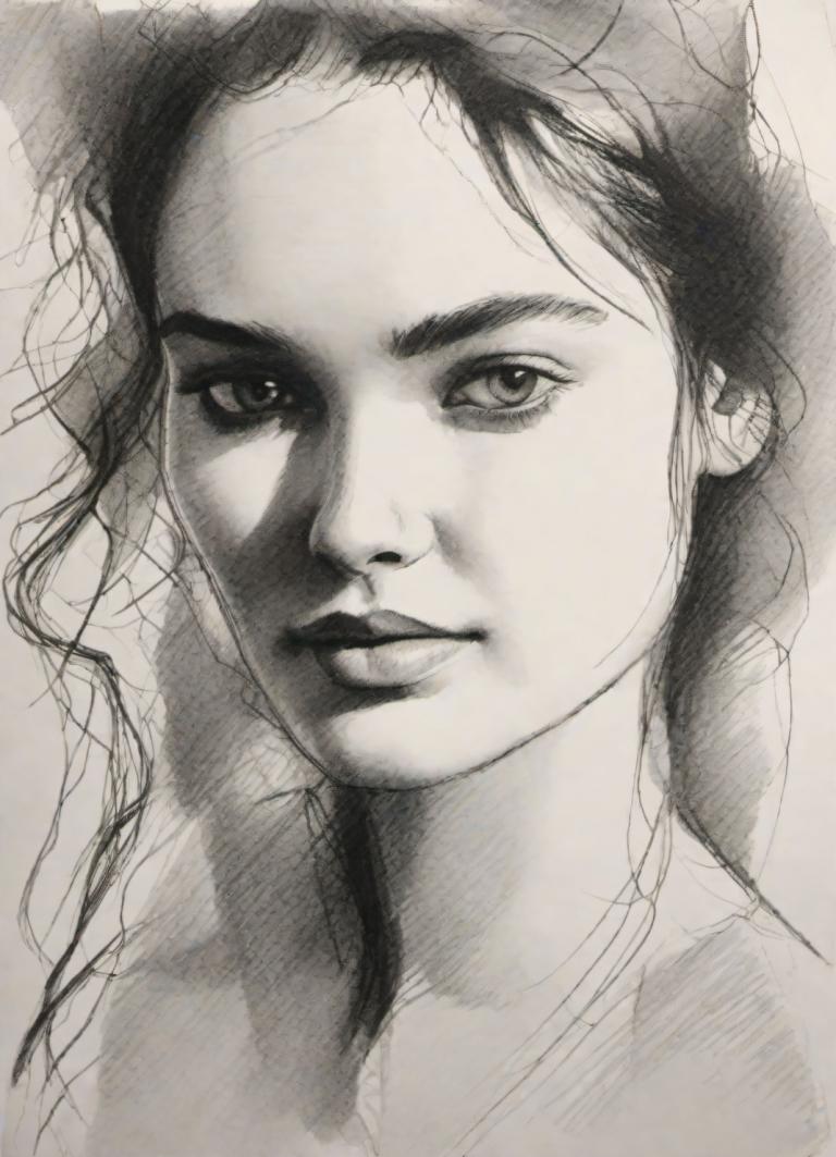 Sketch,Sketch, People, woman, solo, monochrome, greyscale, realistic, 1girl, traditional media, portrait