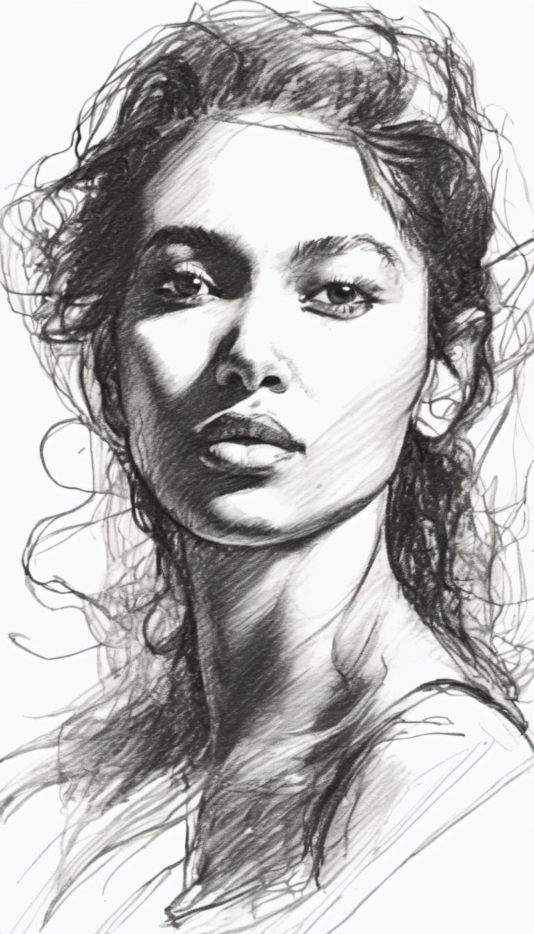 Sketch,Sketch, People, woman, solo, monochrome, greyscale, 1girl, sketch, realistic, traditional media