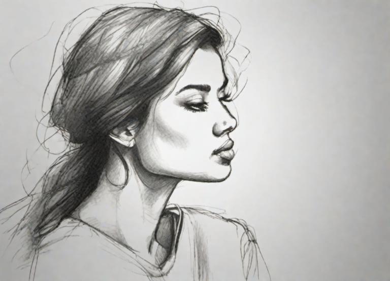 Croquis,Croquis, Personnes, femme, 1fille, solo, monochrome, niveaux de gris, cheveux longs, réaliste