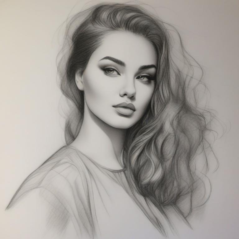 Sketch,Sketch, People, woman, 1girl, solo, monochrome, greyscale, long hair, lips, realistic, nose