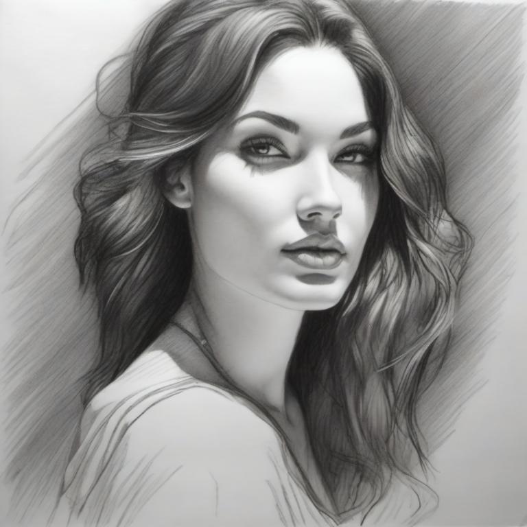 Sketch,Sketch, People, woman, 1girl, monochrome, greyscale, solo, long hair, realistic, lips