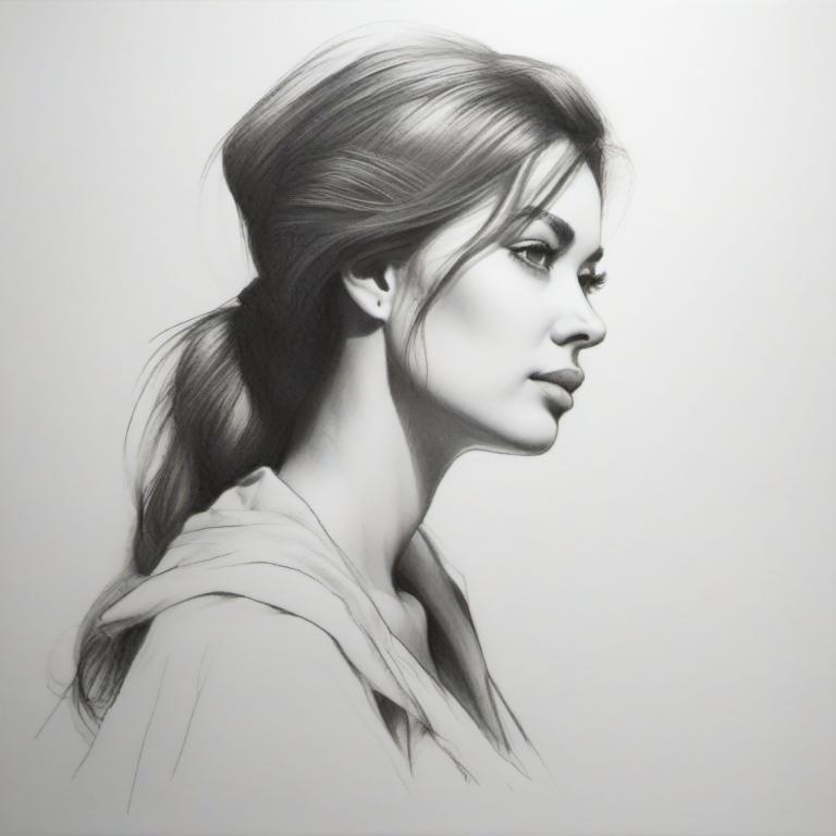 Sketch,Sketch, People, woman, 1girl, solo, monochrome, greyscale, realistic, long hair, nose