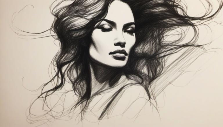 Sketch,Sketch, People, woman, 1girl, solo, monochrome, long hair, sketch, greyscale, lips, traditional media