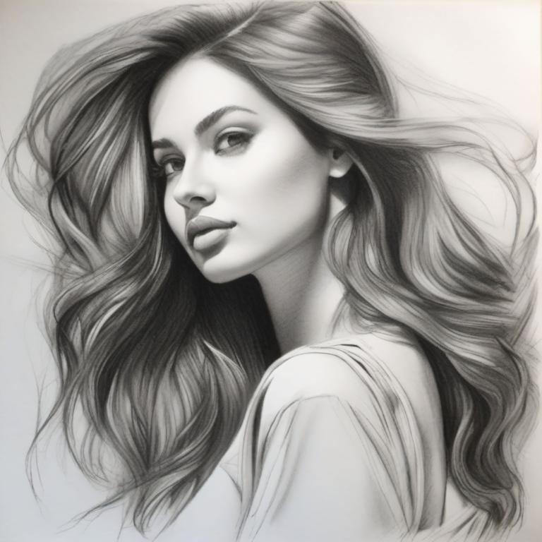 Sketch,Sketch, People, woman, 1girl, solo, monochrome, long hair, greyscale, realistic, lips