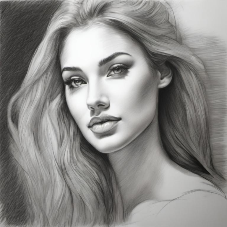 Sketch,Sketch, People, woman, 1girl, solo, monochrome, greyscale, long hair, lips, looking at viewer