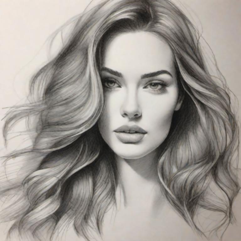 Sketch,Sketch, People, woman, 1girl, solo, monochrome, long hair, greyscale, portrait, realistic, lips