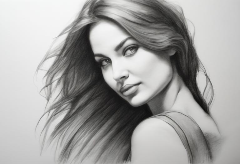 Sketch,Sketch, People, woman, 1girl, solo, monochrome, greyscale, long hair, realistic, lips