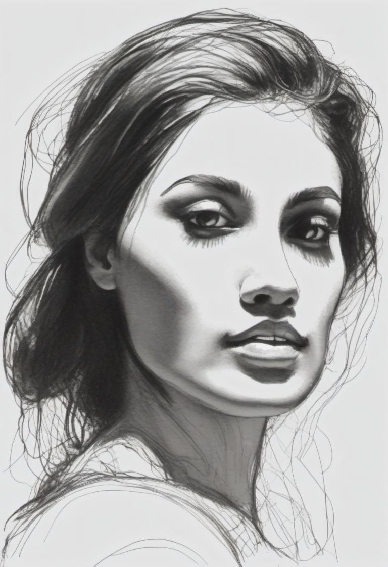 Sketch,Sketch, People, woman, monochrome, solo, greyscale, 1girl, sketch, portrait, realistic