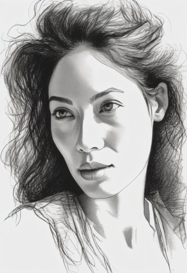 Bosquejo,Bosquejo, Gente, mujer, solo, monocromo, escala de grises, realista, 1 chica, retrato, labios