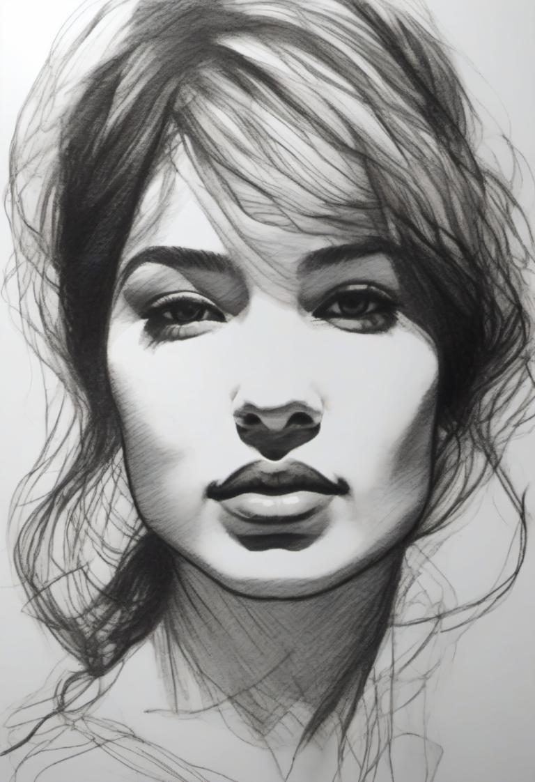 Sketch,Sketch, People, woman, solo, monochrome, greyscale, realistic, 1girl, sketch, looking at viewer