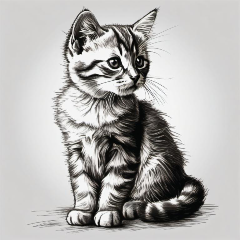 Sketch,Sketch, Animal, cat, no humans, monochrome, greyscale, animal focus, cat, simple background