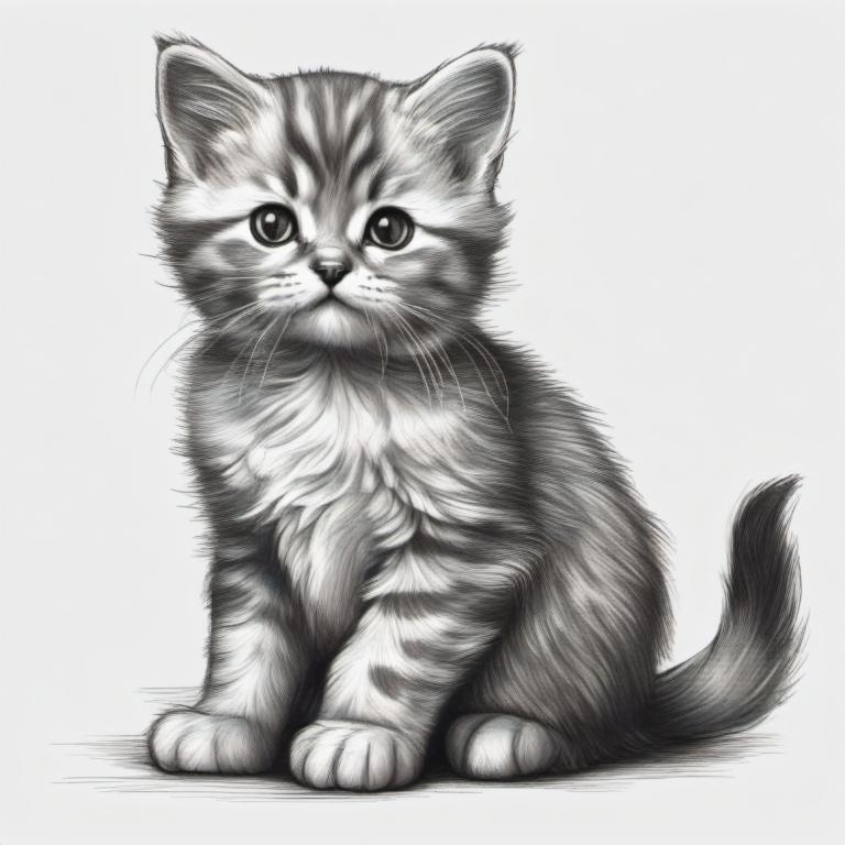 Sketch,Sketch, Animal, cat, no humans, monochrome, animal focus, realistic, cat, greyscale, white background