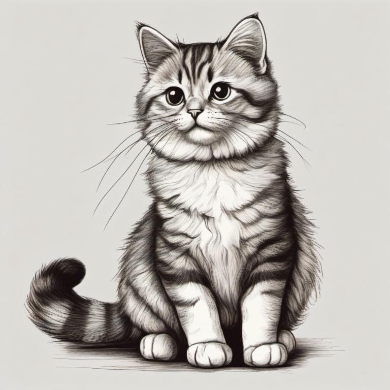 Sketch,Sketch, Animal, cat, no humans, animal focus, cat, monochrome, simple background, realistic