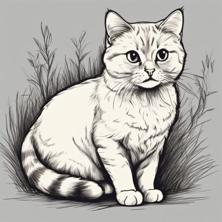 Sketch,Sketch, Animal, cat, no humans, animal focus, cat, monochrome, grey background, greyscale, grass