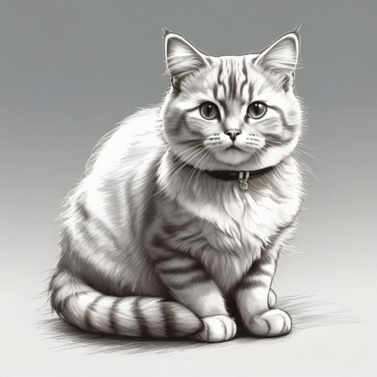 Sketch,Sketch, Animal, cat, no humans, animal focus, cat, monochrome, greyscale, realistic, collar