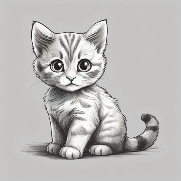 Sketch,Sketch, Animal, cat, no humans, monochrome, cat, greyscale, animal focus, simple background, sitting