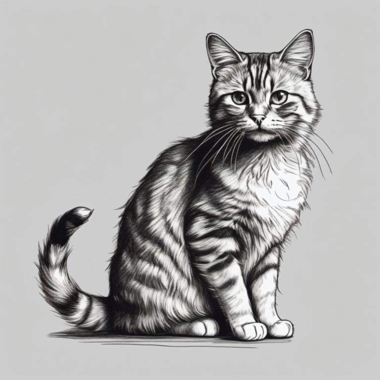 Sketch,Sketch, Animal, cat, no humans, animal focus, greyscale, monochrome, cat, simple background