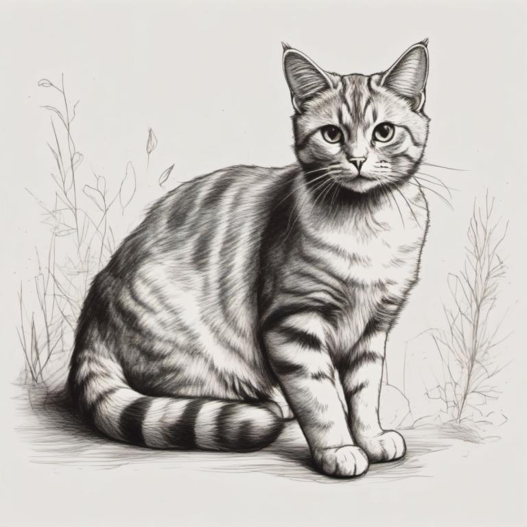 Sketch,Sketch, Animal, cat, no humans, animal focus, monochrome, greyscale, cat, traditional media