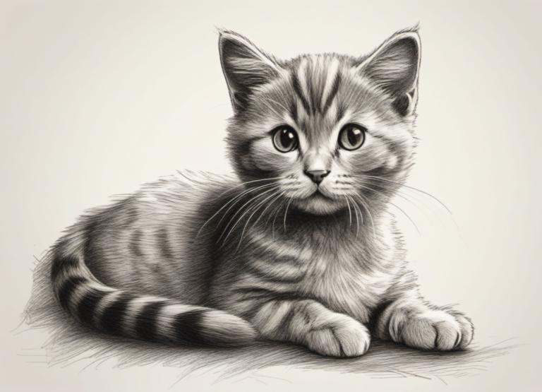 Sketch,Sketch, Animal, cat, no humans, animal focus, monochrome, cat, realistic, looking at viewer