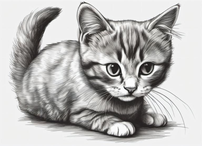 Sketch,Sketch, Animal, cat, no humans, monochrome, greyscale, cat, animal focus, simple background