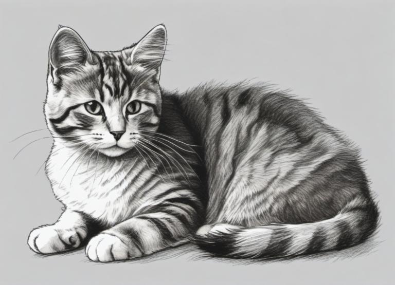 Sketch,Sketch, Animal, cat, no humans, animal focus, greyscale, monochrome, cat, simple background