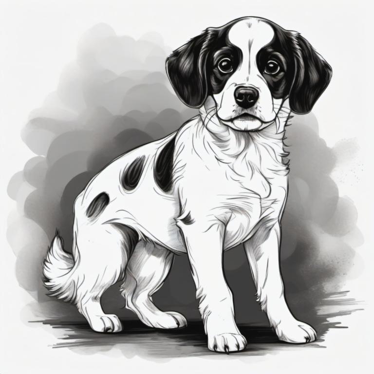 Sketch,Sketch, Animal, dog, no humans, dog, greyscale, monochrome, animal focus, full body, standing