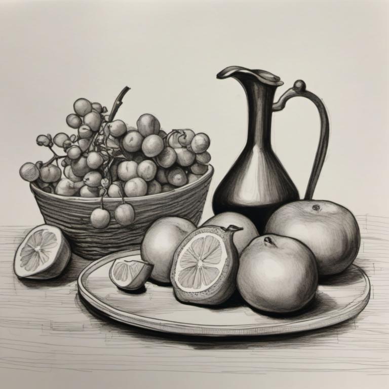 Sketch,Sketch, Still life, still life, fruit, food, no humans, monochrome, food focus, greyscale