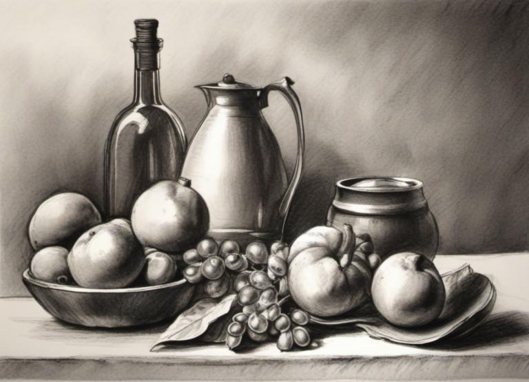 Sketch,Sketch, Still life, still life, fruit, food, no humans, monochrome, food focus, grapes