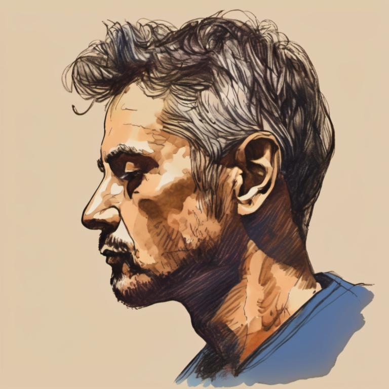 Color Sketch,Color Sketch, People, man, 1boy, solo, male focus, facial hair, portrait, simple background