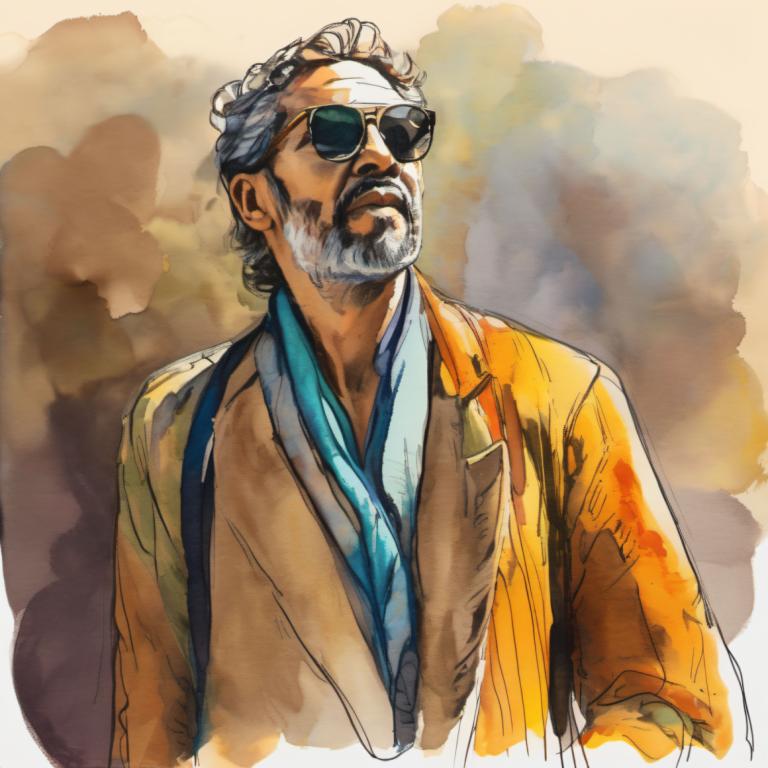 Color Sketch,Color Sketch, People, man, 1boy, male focus, solo, facial hair, sunglasses, beard, upper body