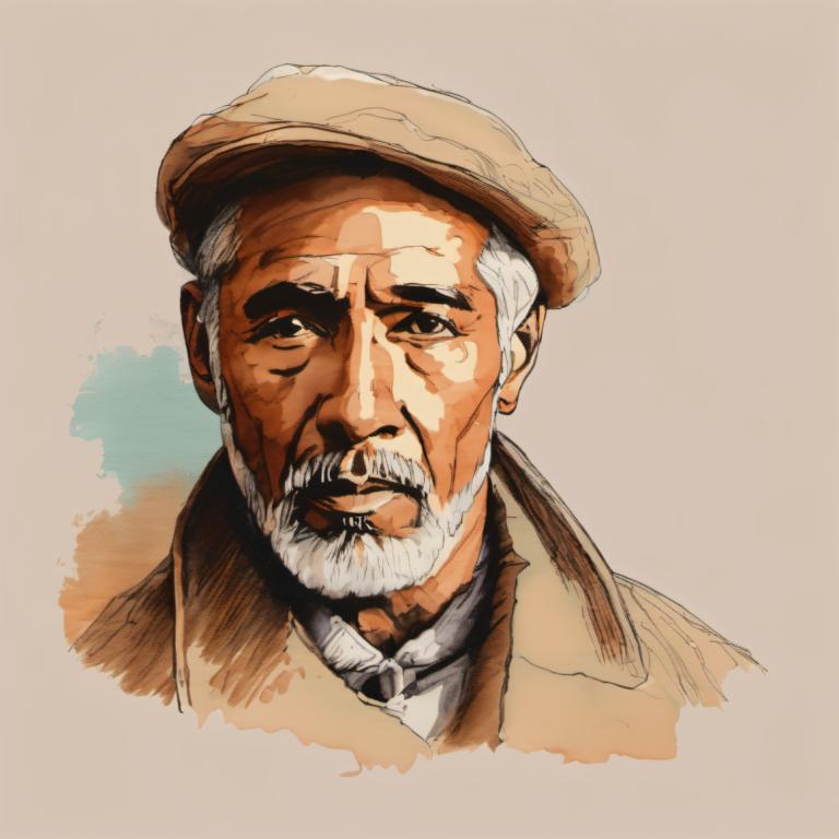 Color Sketch,Color Sketch, People, man, 1boy, male focus, solo, hat, facial hair, beard, white hair, portrait