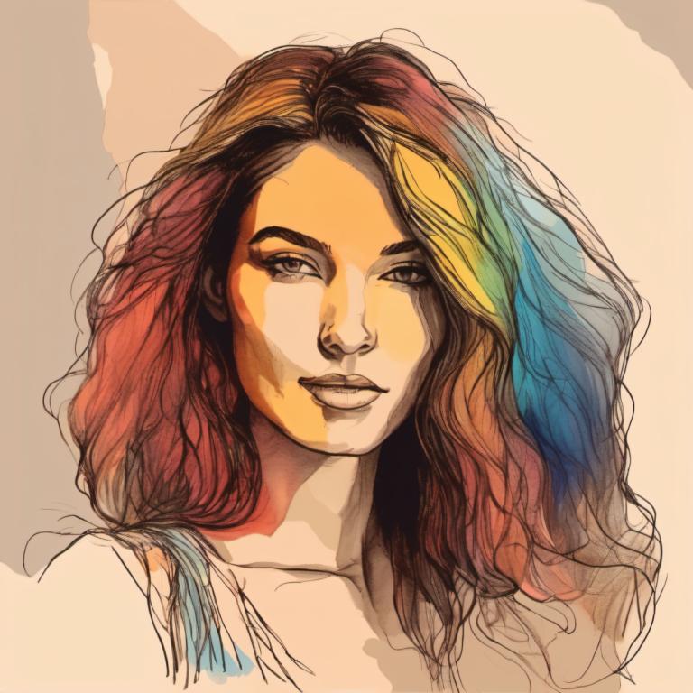 Croquis en couleurs,Croquis en couleurs, Personnes, femme, 1fille, solo, cheveux multicolores