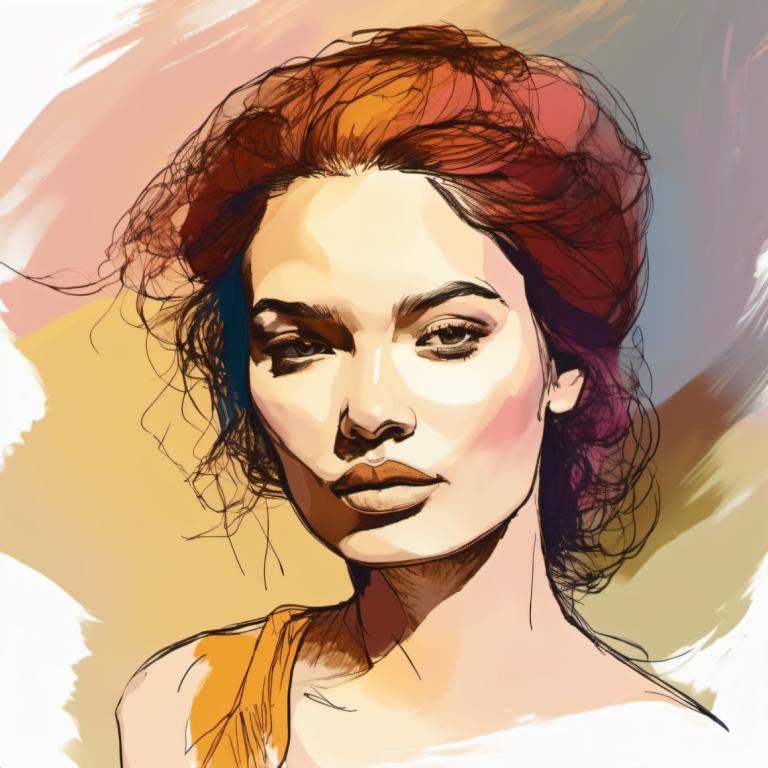 Color Sketch,Color Sketch, People, woman, solo, brown hair, male focus, brown eyes, 1girl, multicolored hair