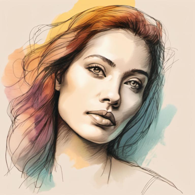 Color Sketch,Color Sketch, People, woman, solo, 1girl, portrait, lips, realistic, red hair, looking at viewer