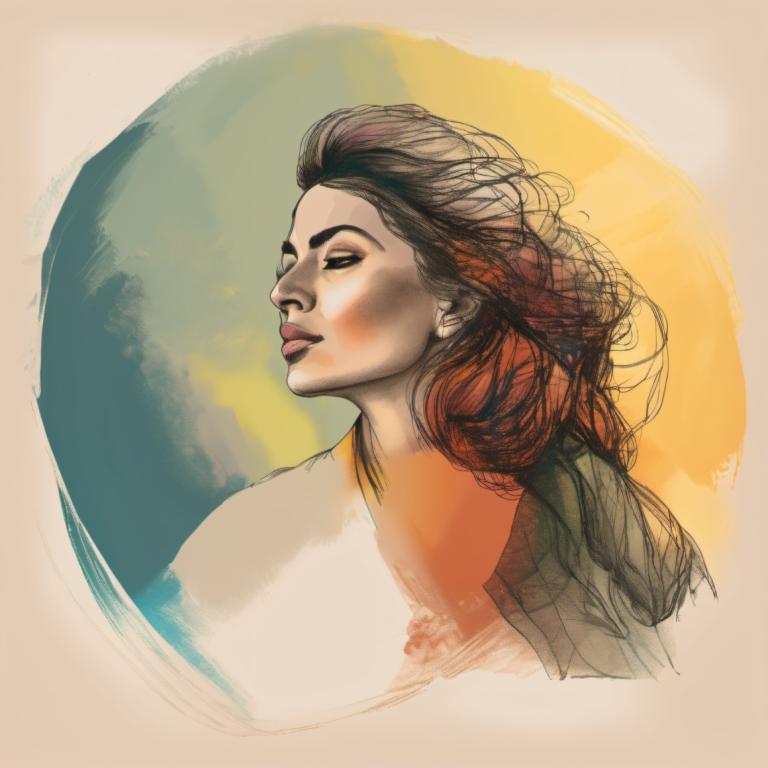 Color Sketch,Color Sketch, People, woman, 1girl, solo, long hair, lips, brown hair, nose, realistic