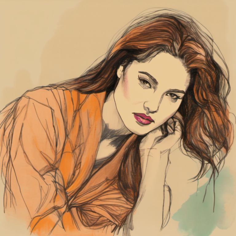 Color Sketch,Color Sketch, People, woman, 1girl, solo, long hair, brown hair, brown eyes, lips, makeup