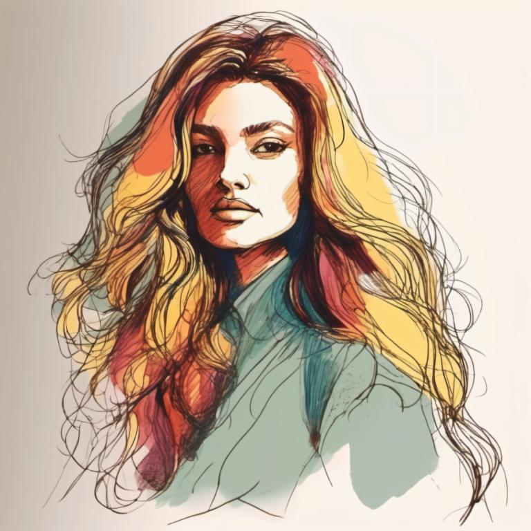 Color Sketch,Color Sketch, People, woman, solo, long hair, blonde hair, 1girl, upper body, multicolored hair