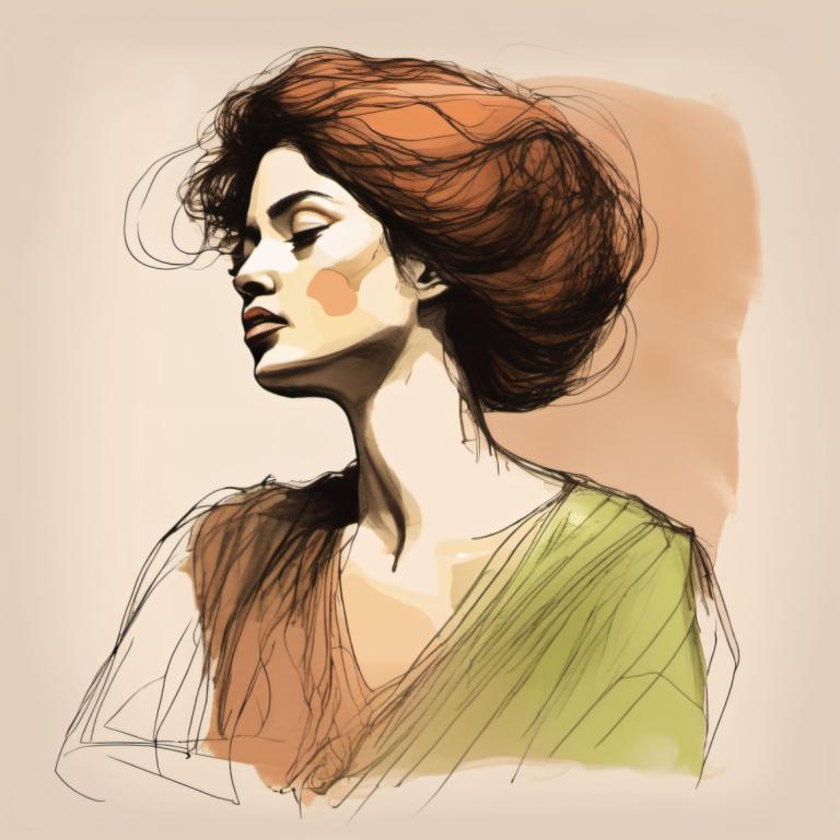 Color Sketch,Color Sketch, People, woman, 1girl, solo, facepaint, brown hair, sketch, upper body, profile